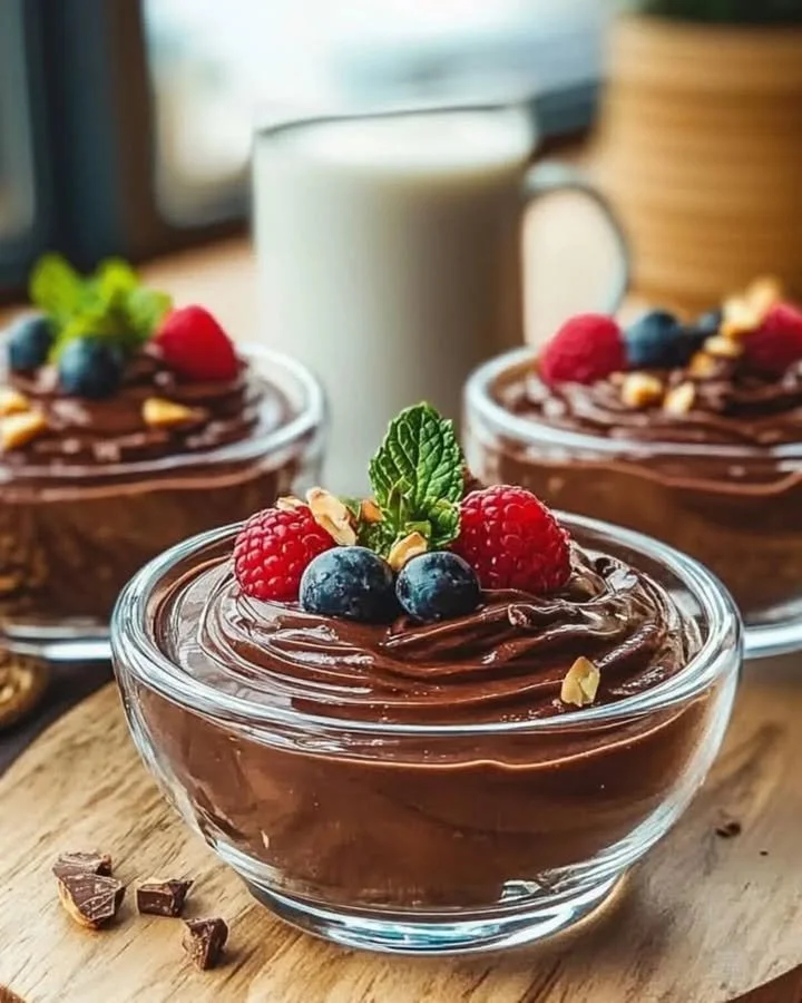 Delicious chocolate avocado mousse served in a bowl with fresh mint leaves.