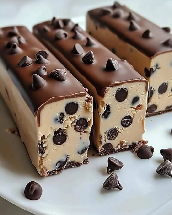 Delicious chocolate chip cookie dough bars on a plate