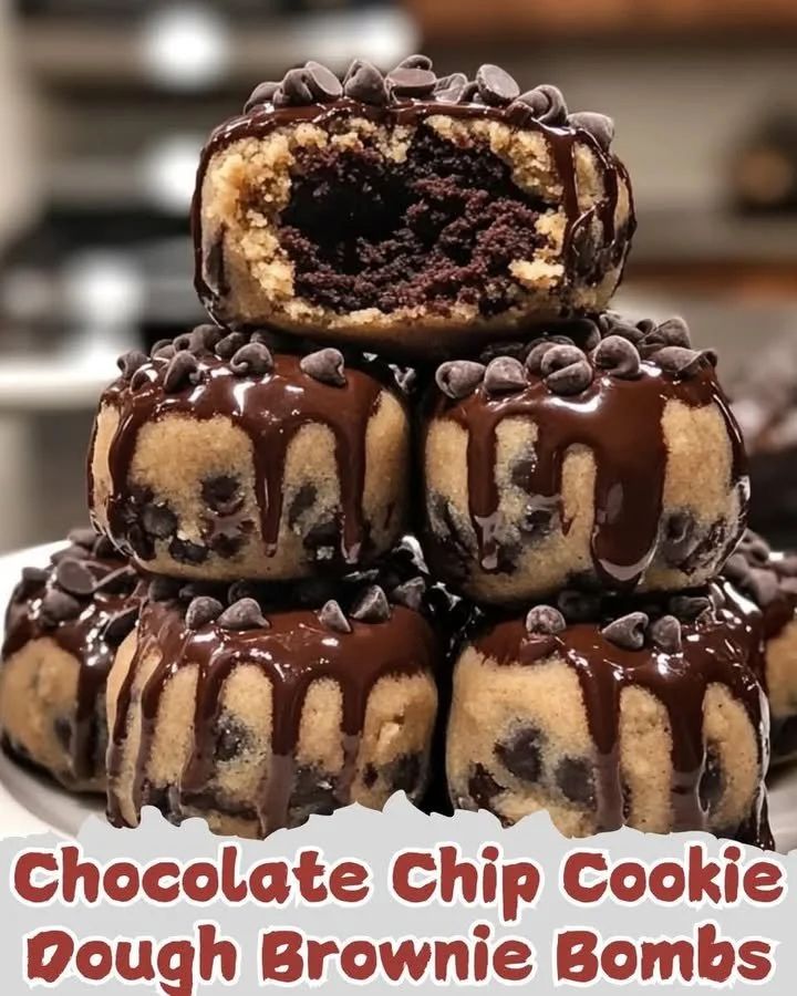 Delicious chocolate chip cookie dough brownie bombs ready to be enjoyed