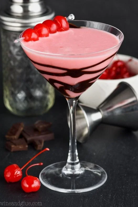 Delicious Chocolate Covered Cherry Martini served in a stylish glass