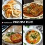 A selection of traditional Polish dinner dishes served on a table.