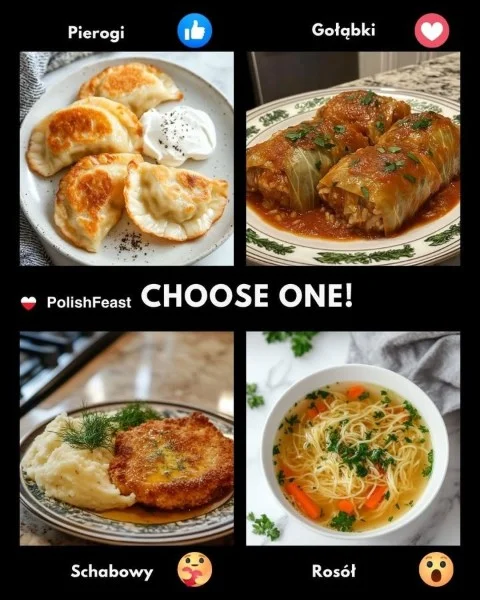 A selection of traditional Polish dinner dishes served on a table.