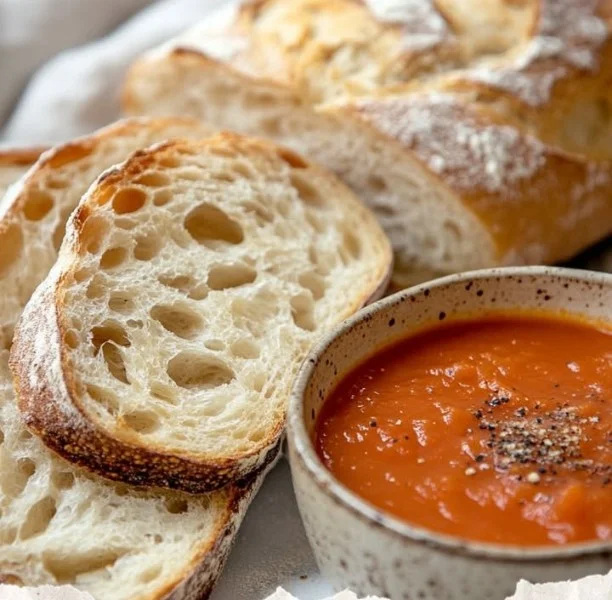 Freshly baked Ciabatta bread on a wooden cutting board