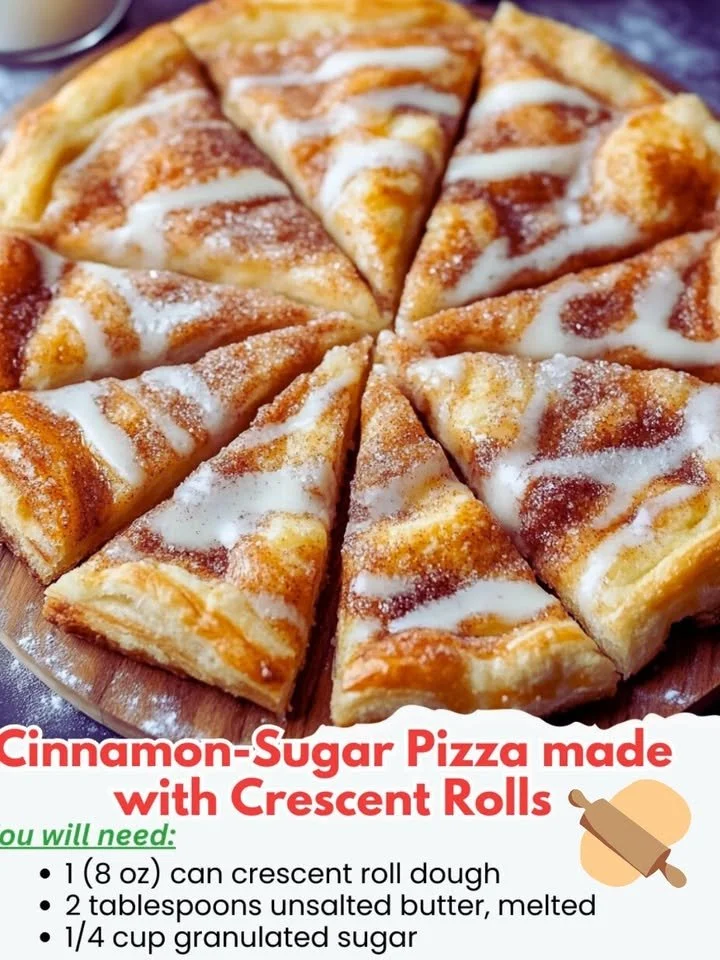 Cinnamon-sugar pizza topped with sweet cinnamon and sugar on a warm crust