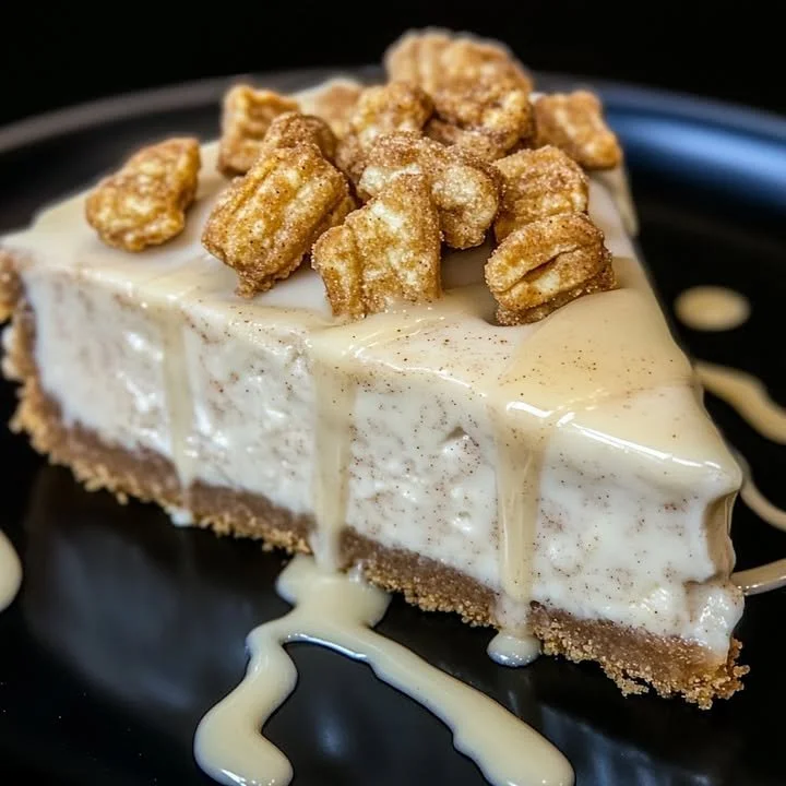 Delicious Cinnamon Toast Crunch Cheesecake topped with crunchy cereal