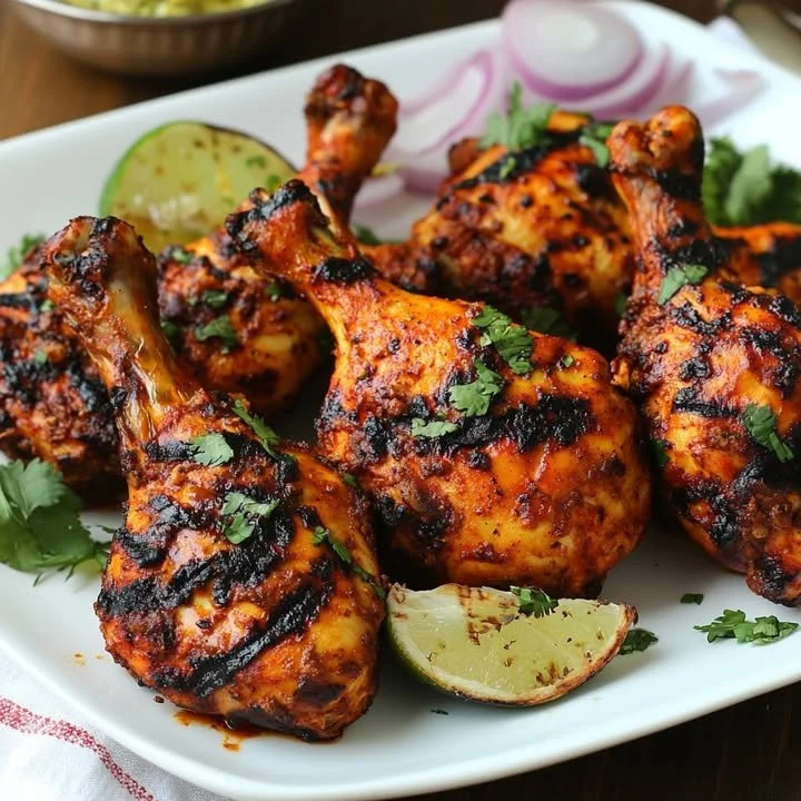Classic Grilled Tandoori Chicken on a plate with fresh herbs and spices