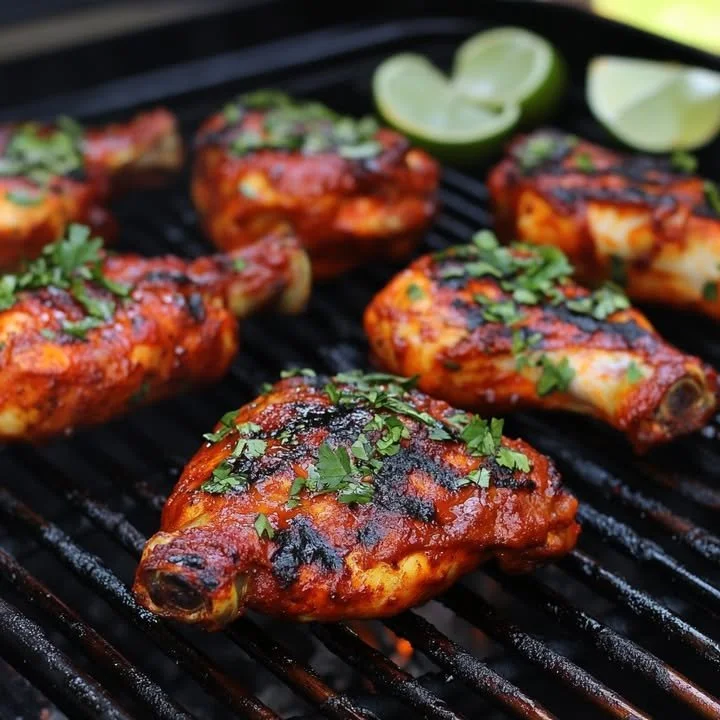 Deliciously spiced Classic Tandoori Chicken served on a platter with fresh herbs.