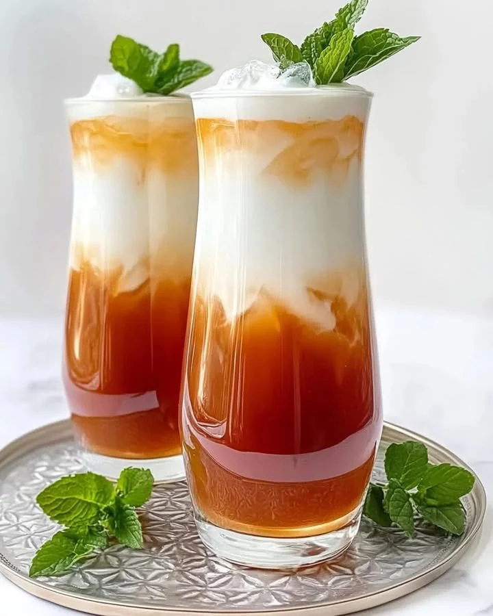 Coconut macaron served with a refreshing Thai iced tea