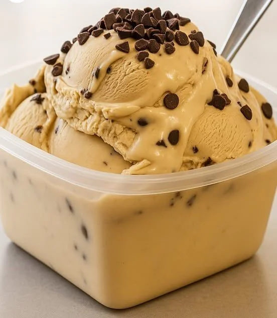 Delicious coffee ice cream in a bowl with coffee beans scattered around
