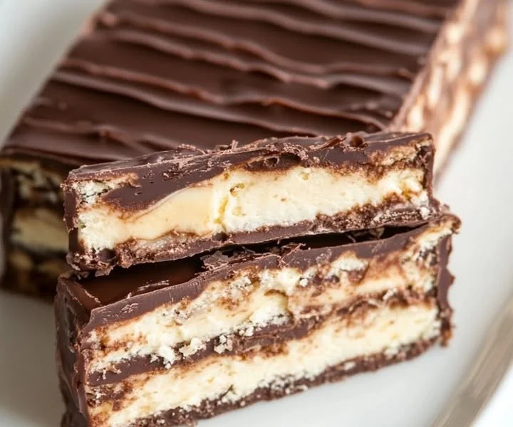 Cold Dog German Chocolate Biscuit Cake topped with chocolate and coconut