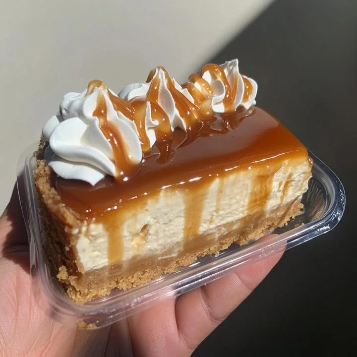 Delicious Cookie Butter Cheesecake with caramel drizzle on top