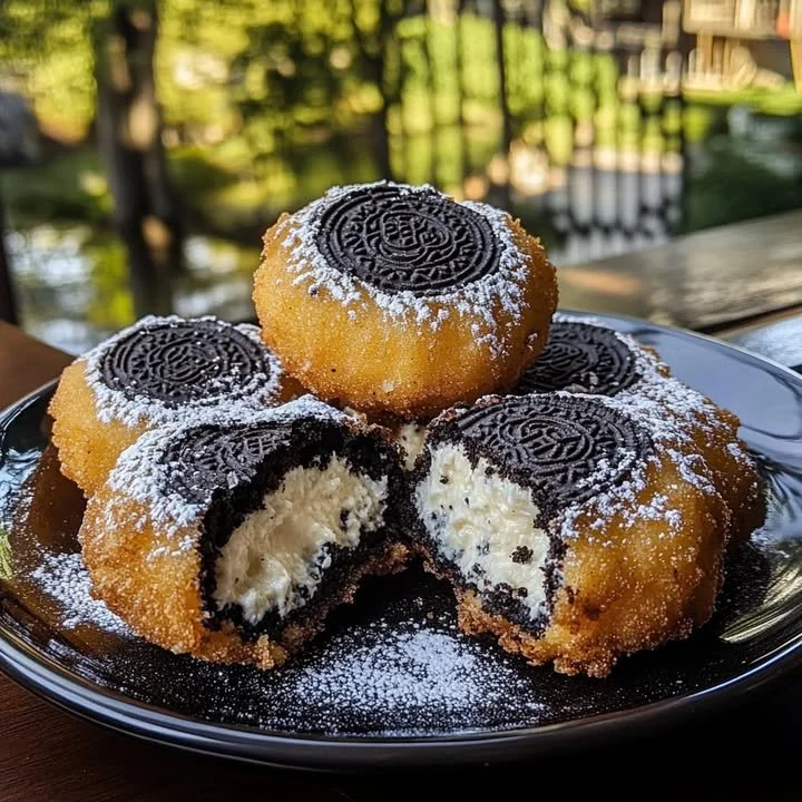 Delicious Cookies & Cream Cheesecake Deep-Fried Oreos served on a plate