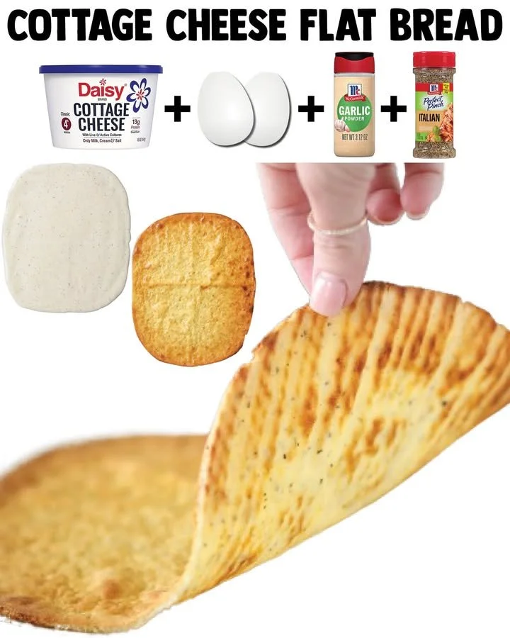 Homemade cottage cheese flatbread served with fresh vegetables.