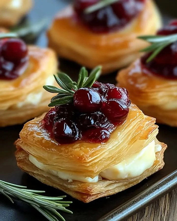 Cranberry cream puff pastry bites served on a plate