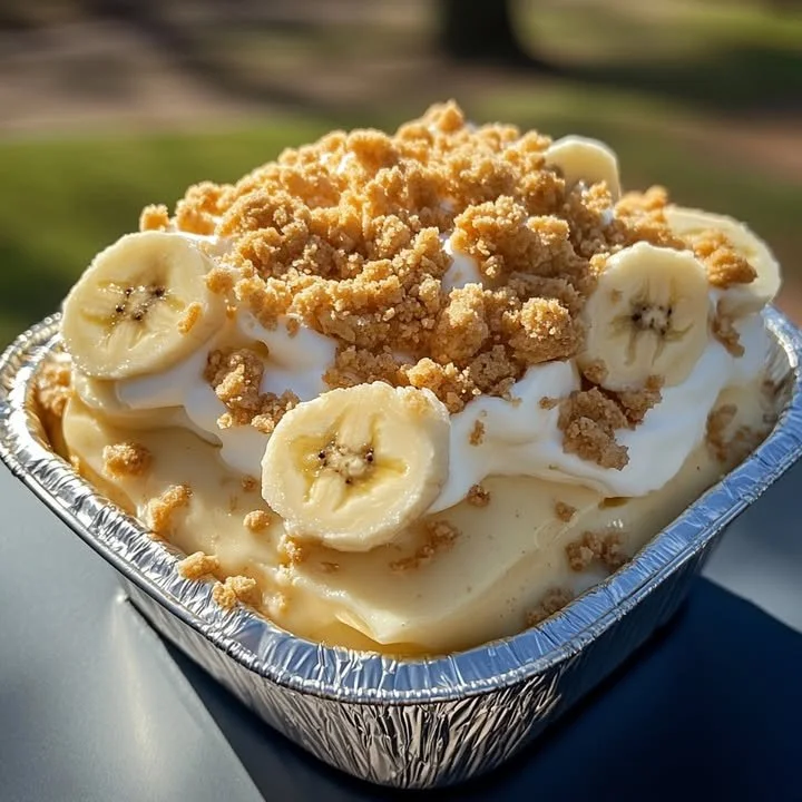 Delicious creamy banana pudding dessert served in a bowl with fresh banana slices