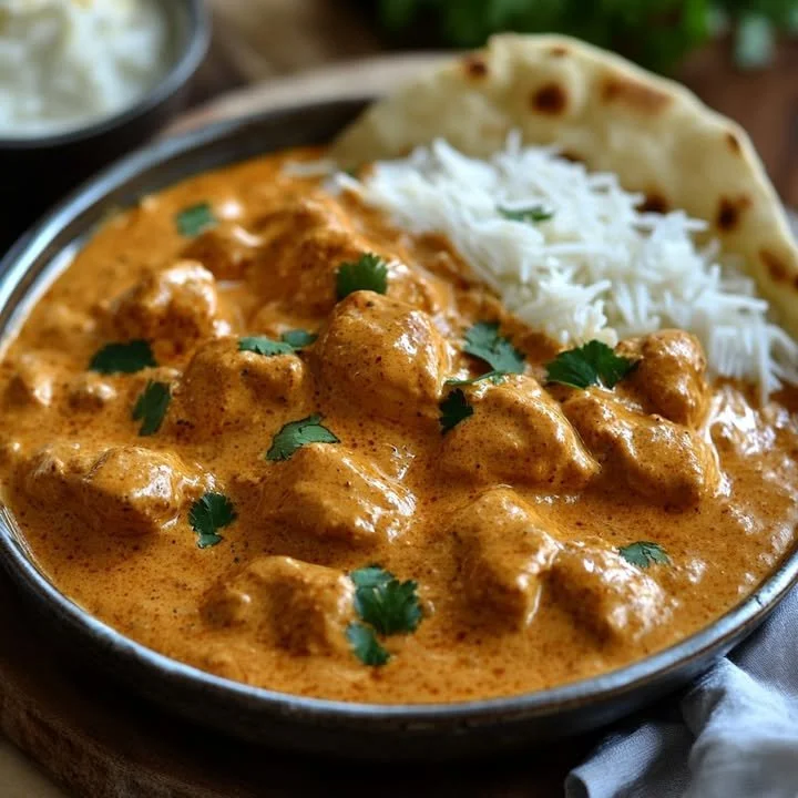 Creamy butter chicken with rich sauce served in a bowl