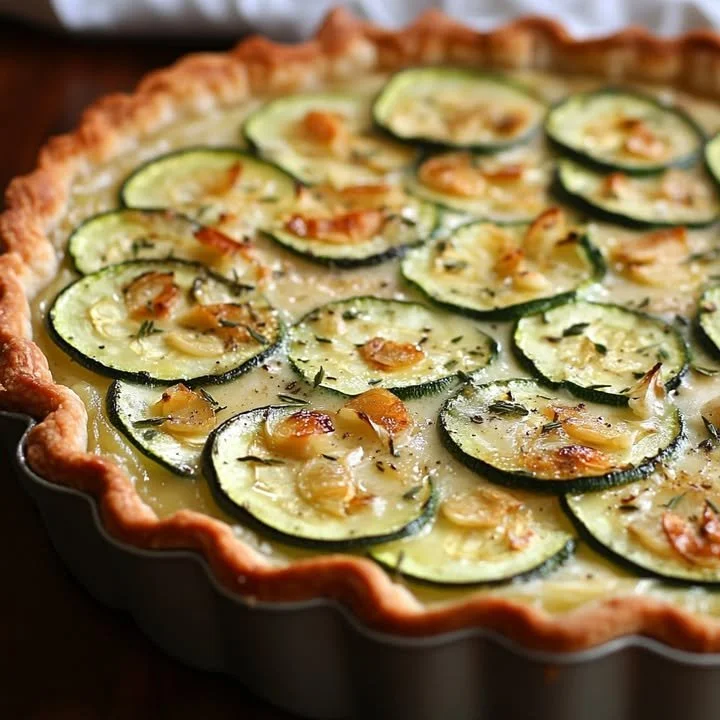 Creamy garlic zucchini tart with fresh herbs and flaky crust