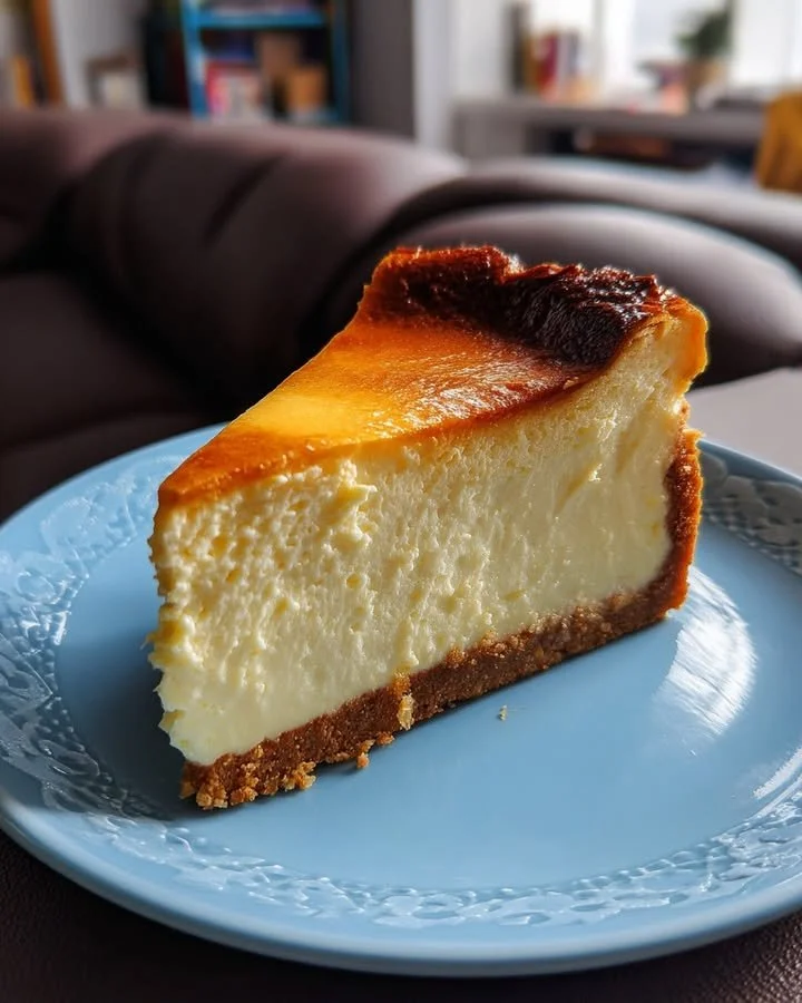 Slice of creamy Polish Sernik cheesecake topped with fresh berries.