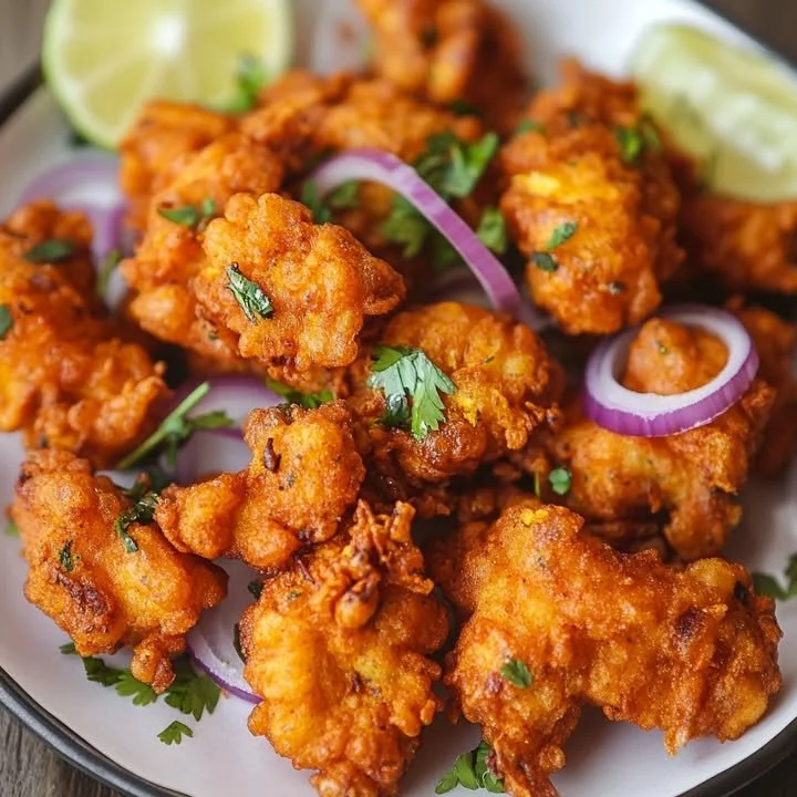 Plate of crispy chicken fritters served with dipping sauce