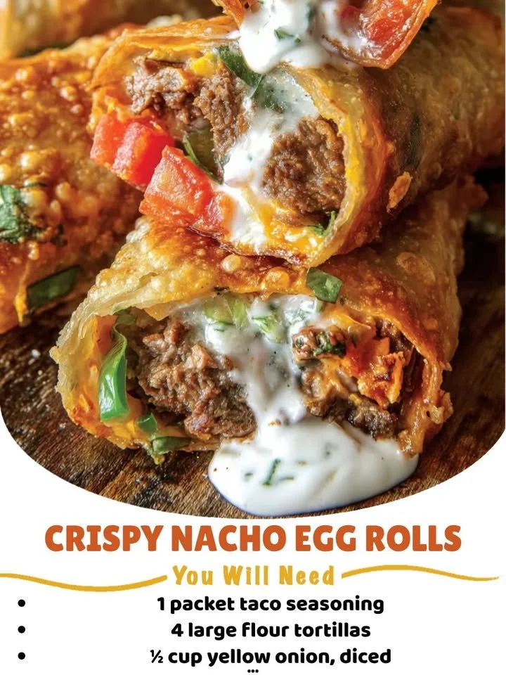 Delicious crispy nacho egg rolls filled with cheese and toppings ready to eat