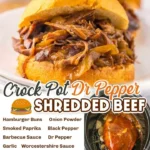 Crock Pot Dr Pepper Shredded Beef served in a sandwich