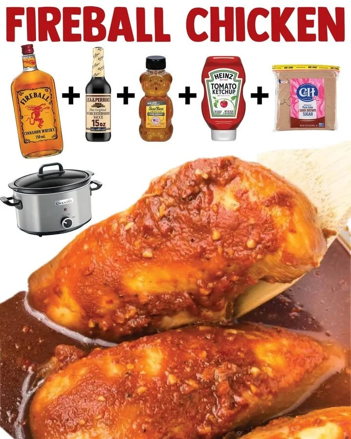Delicious Crock Pot Fireball Chicken served with rice and vegetables