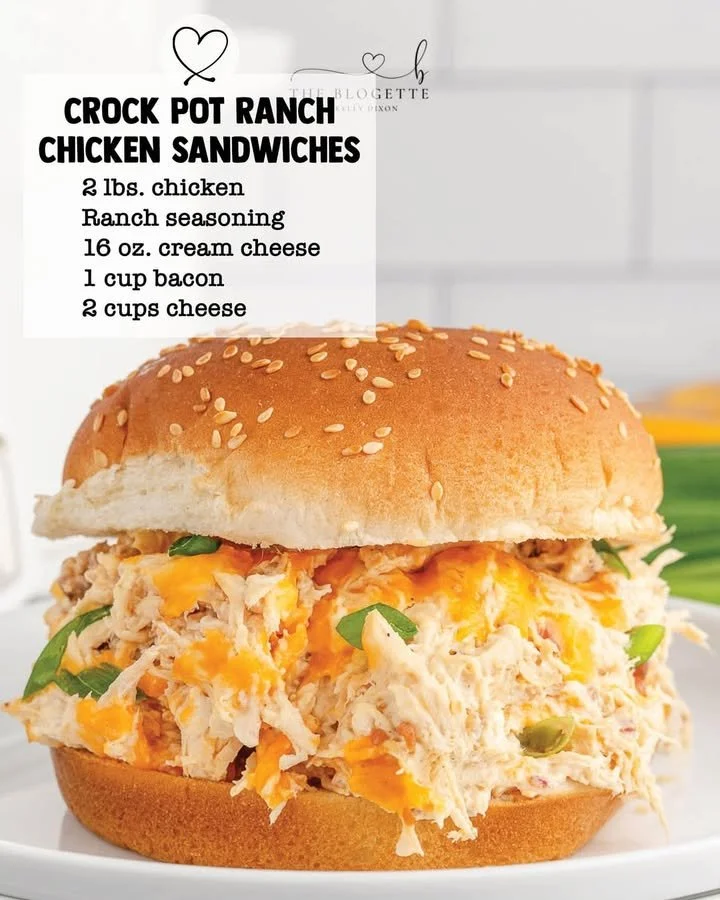 Delicious Crock Pot Ranch Chicken Sandwiches served with toppings
