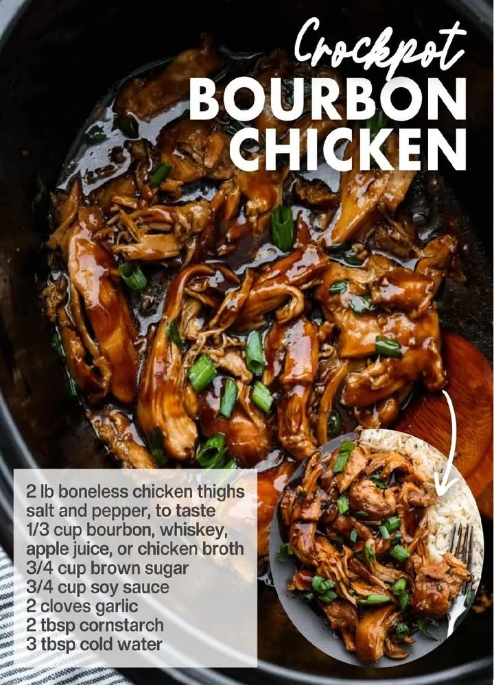 Crockpot Bourbon Chicken recipe with tender chicken in a flavorful sauce