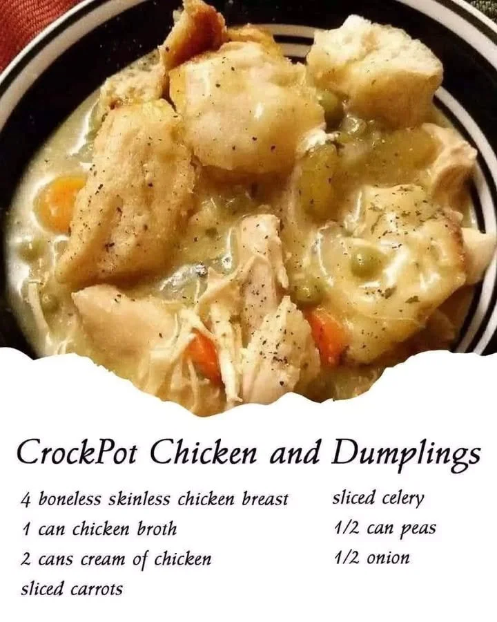 Crockpot Chicken and Dumplings dish served in a bowl