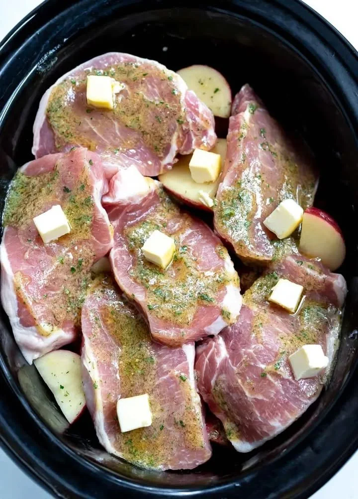 Crockpot Ranch Pork Chops and Potatoes served on a plate