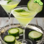 Cucumber Basil Martini with fresh cucumber and basil garnish
