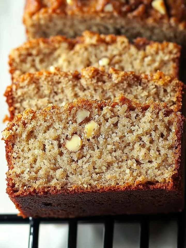 Dairy-free almond flour banana bread sliced on a wooden board