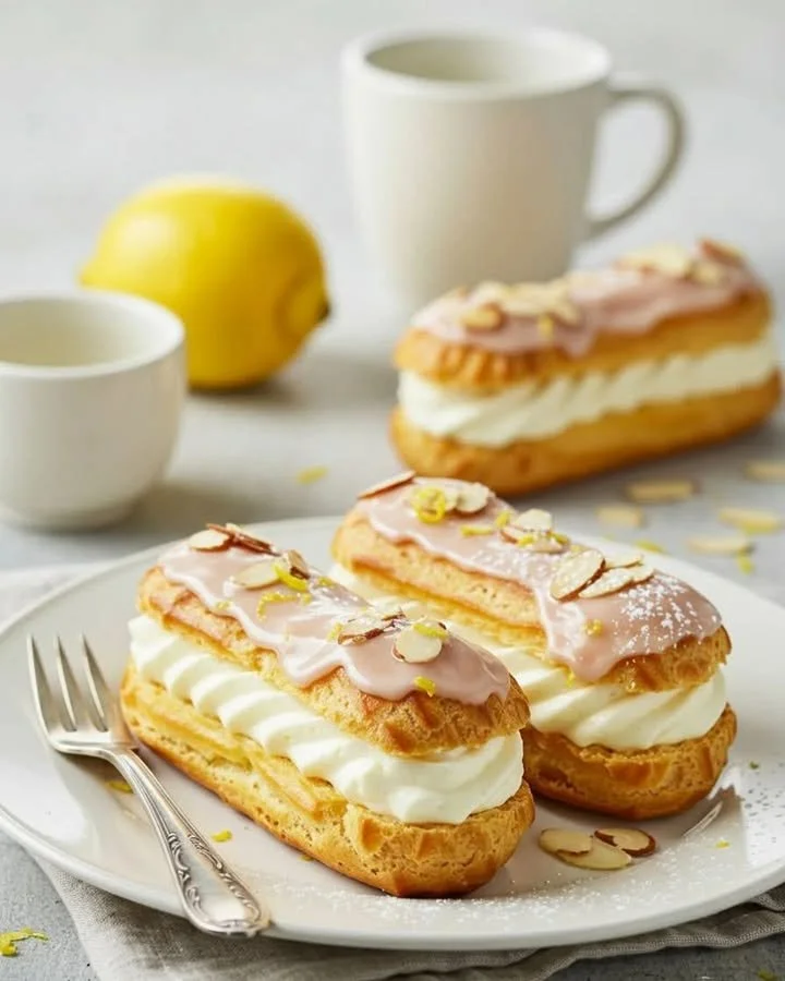 Decadent limoncello éclairs filled with ricotta and almond cream
