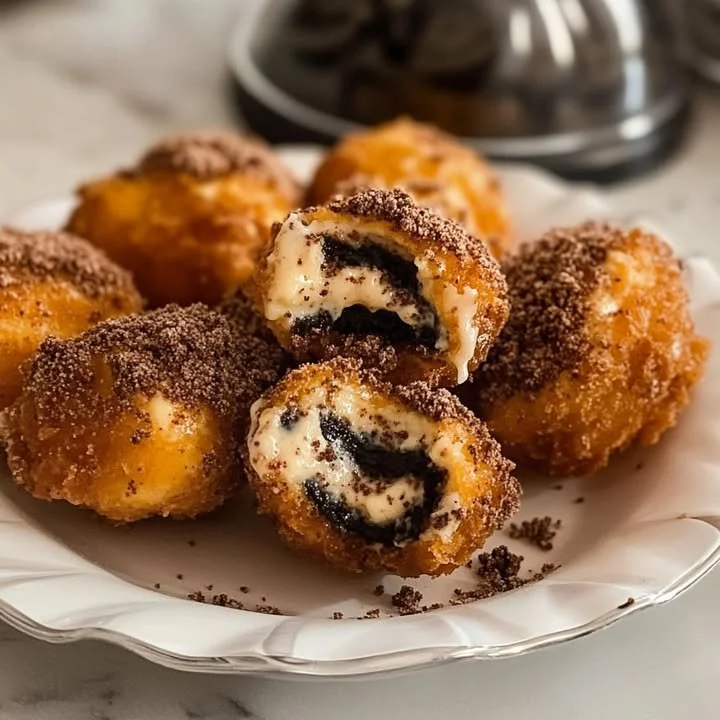Delicious deep-fried Oreo-Stuffed Cheesecake Bites on a plate
