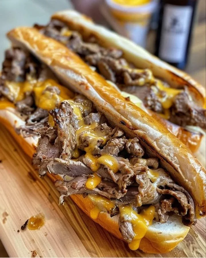Delicious cheesesteak sandwich with tender meat and melted cheese