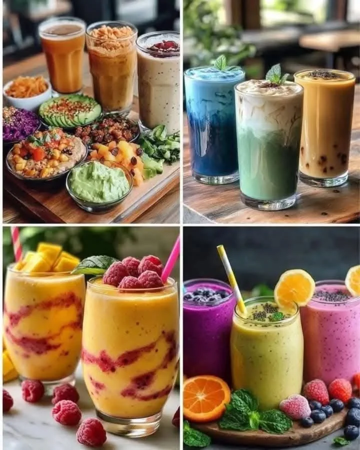 Colorful and refreshing smoothie with fruits in a glass