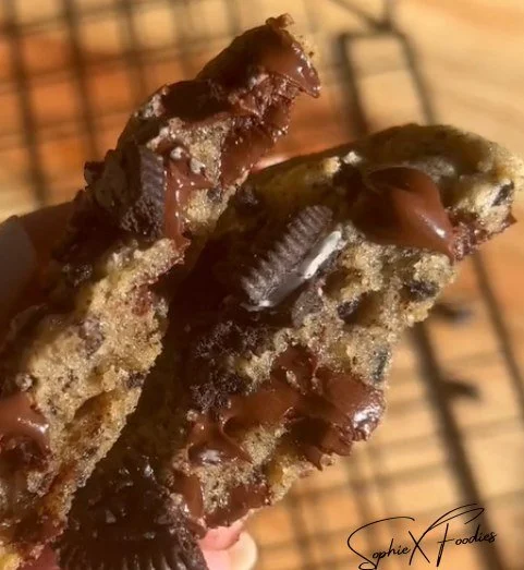 Delicious double Oreo chocolate chip cookies on a plate