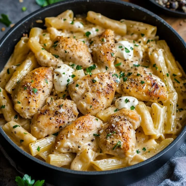 Dreamy one-pot chicken cooked with garlic and cream for a delicious meal.
