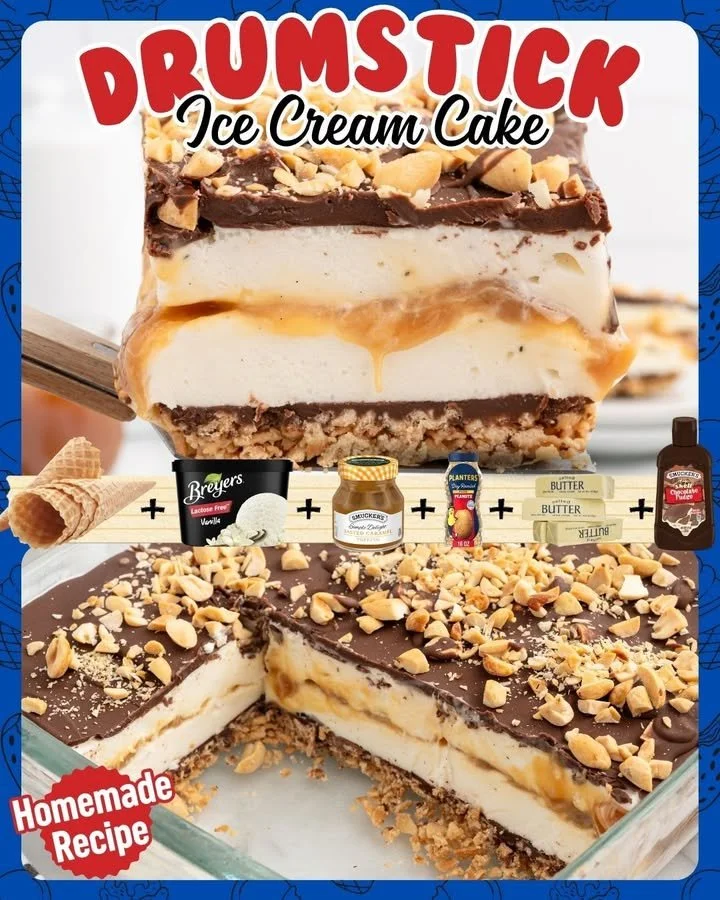Delicious Drumstick Ice Cream Cake served with chocolate and nuts