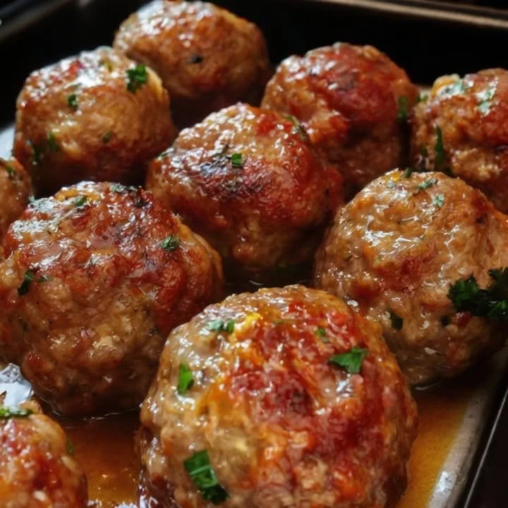 Delicious easy baked meatballs on a serving platter