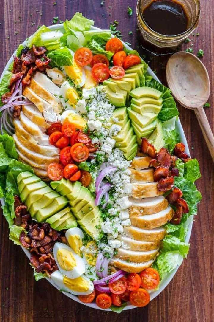 Delicious easy chicken cobb salad with fresh ingredients on a plate