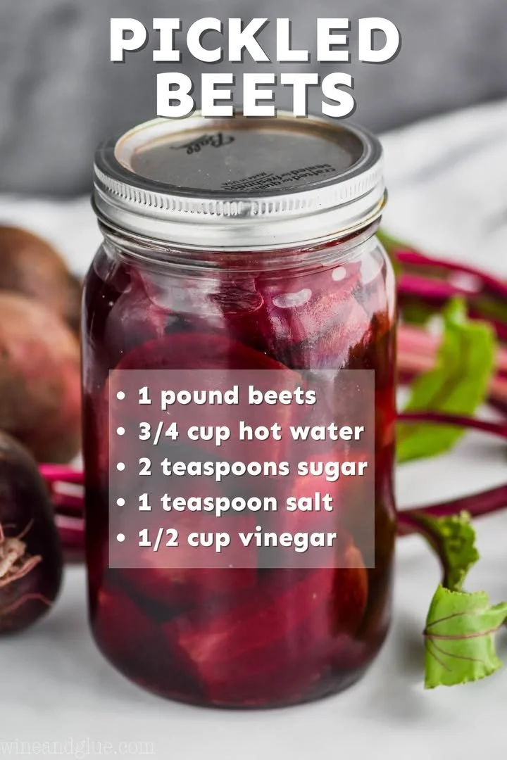 Jar of easy refrigerator pickled beets on a kitchen countertop