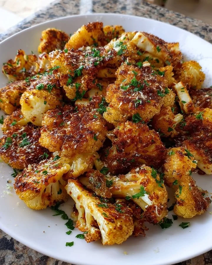 Delicious easy roasted cauliflower with honey and halloumi on a plate