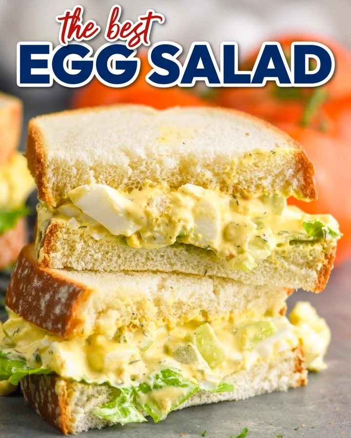 Delicious homemade egg salad served on a sandwich with fresh vegetables