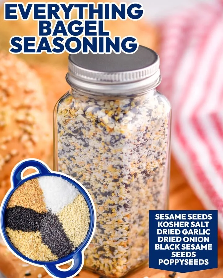 Jar of Everything Bagel Seasoning with various seeds and spices