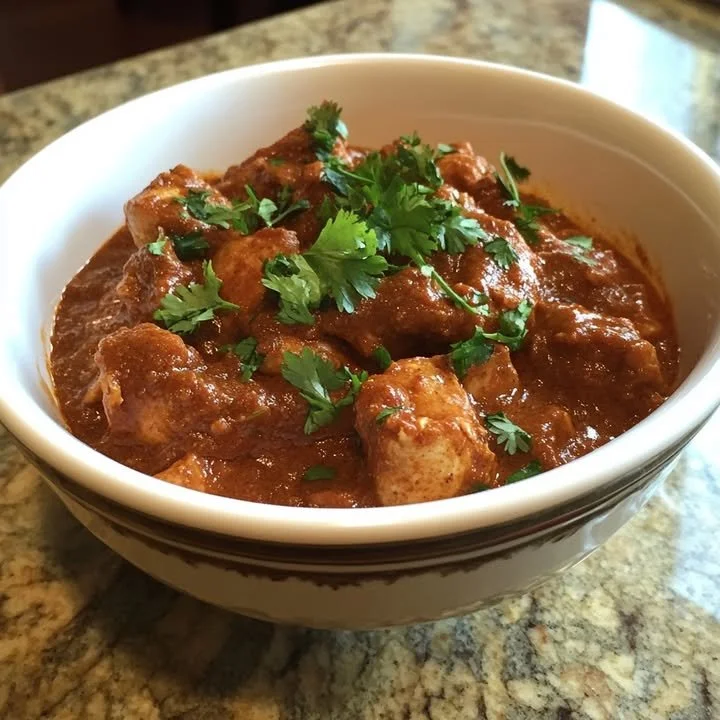 Fiery Chicken Curry cooked with Indian spices served in a bowl