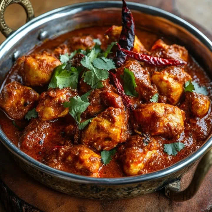 Delicious Chicken Vindaloo dish with vibrant spices and flavors.