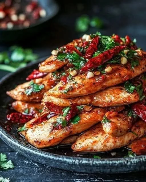 Fire-Kissed Garlic Chili Chicken Fillets served with fresh herbs and spices