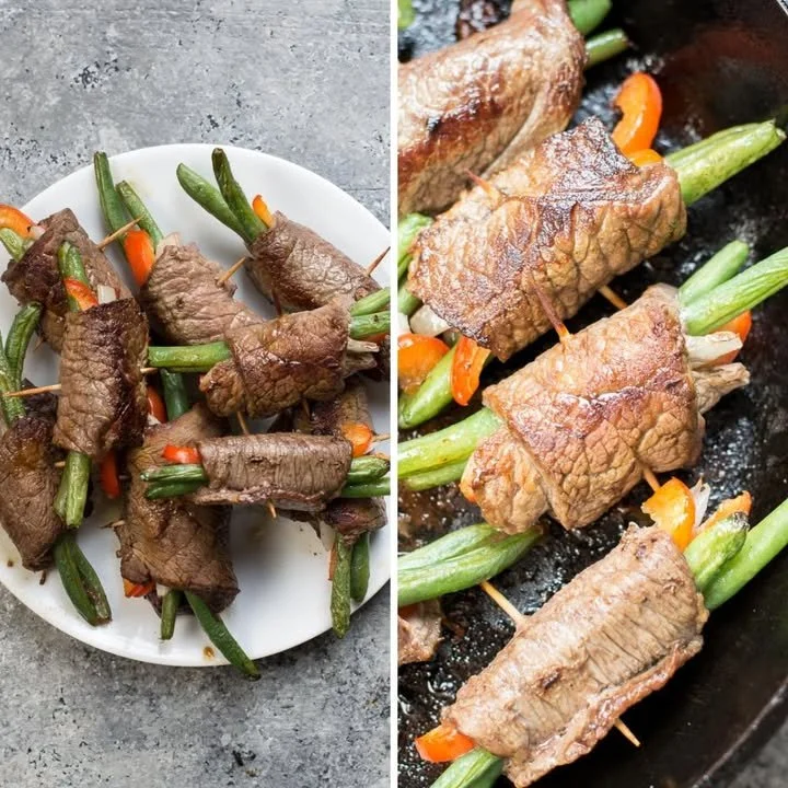Delicious flank steak fajitas served with peppers and onions