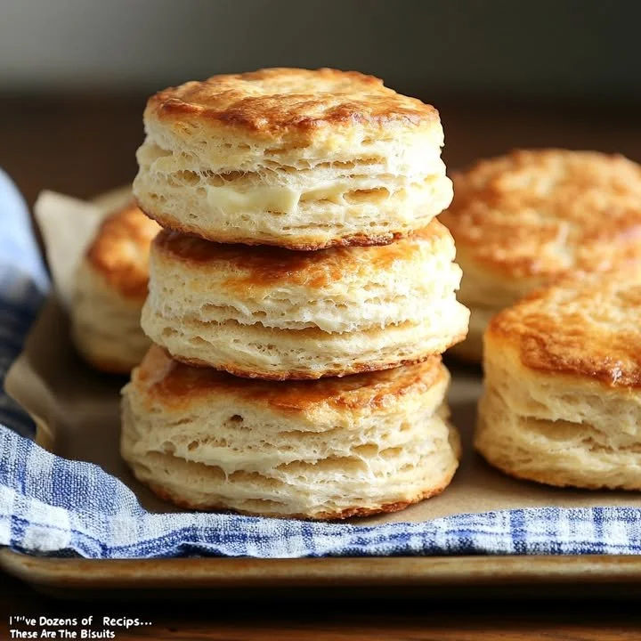 Freshly baked fluffy biscuits on a wooden table